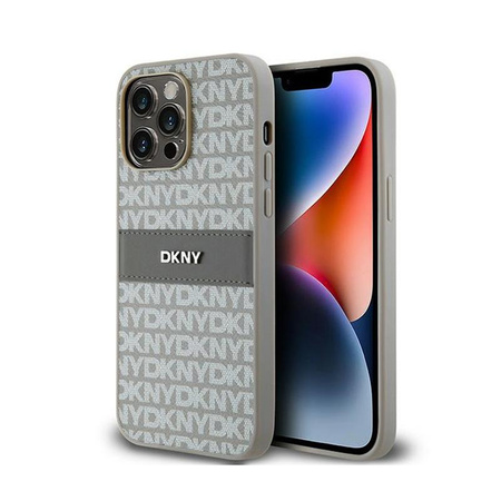 DKNY Leather Mono Stripe & Metal Logo - Etui iPhone 14 Pro Max (beżowy)